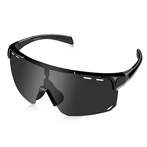 CHEREEKI Gafas Ciclismo Hombre Polarizadas, Gafas Running Gafas mtb Polarizadas UV400 Protección, Gafas Deportivas para Deportes al Aire (Negro)
