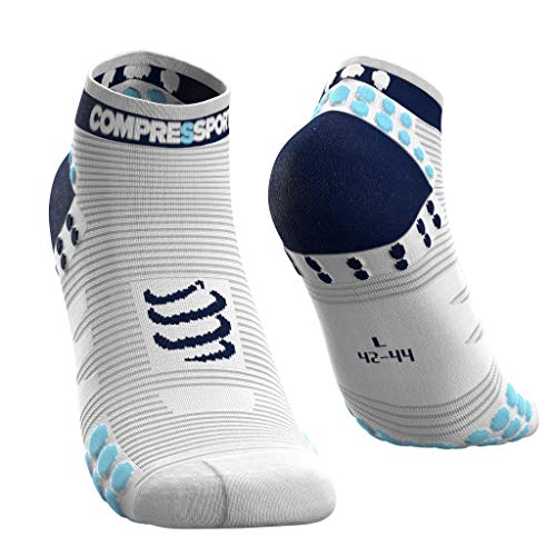 COMPRESSPORT Pro Racing Socks v3.0 Run Low Calcetines para Correr, Unisex-Adult, Blanco/Azul, T3