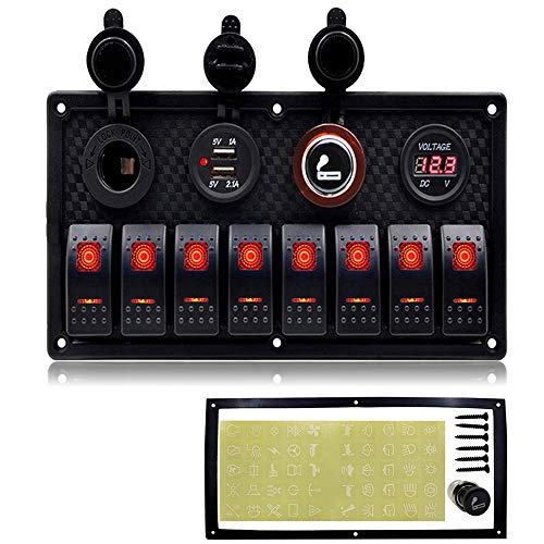 CT-CARID Panel de 8 interruptores, 4 en 1, multifunción, panel de interruptores para coche, barco, camión, caravana, vehículos