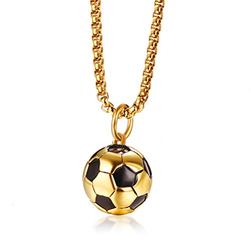 Cupimatch Collar con colgante de balón de fútbol mundial de acero inoxidable, color a elegir dorado