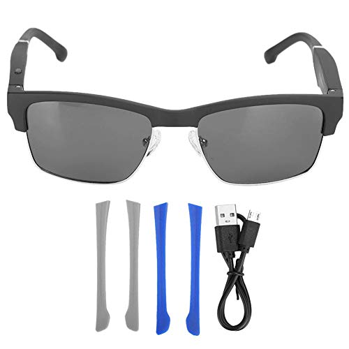 Denash Música inalámbrica Bluetooth Gafas Auriculares, Música estéreo Gafas de Sol Gafas polarizadas Tanto Auriculares como Manos Libres para Todo Tipo de teléfonos celulares(Plata)