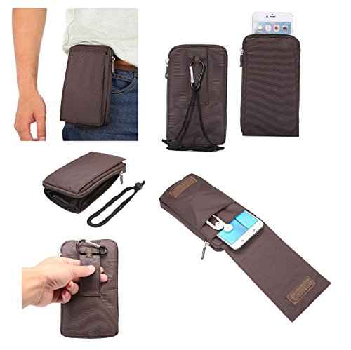 DFV mobile - Multi-Functional Universal Vertical Stripes Pouch Bag Case Zipper Closing Carabiner for Garmin-ASUS NUVIFONE A50 - Brown XXM (18 x 10 cm)