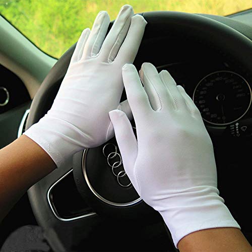 DIODIOR Guantes 1Pair Spandex Gloves Men Women Black White Etiquette Thin Stretch Gloves Dance Tight White Jewelry Glove, White