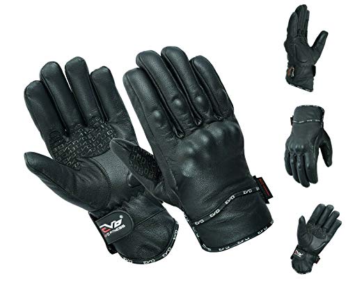 Evo - Guantes térmicos de piel para motocicleta (grande, talla L), color negro