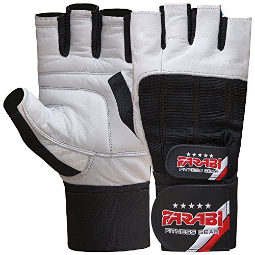 Farabi Genuine Leather Spandax Gel Padded Weightlifting Strength Training Bodybuilding Gym Fitness Workout Bar Weight Lifting Home Gym Weighted Gloves with Weight Lifting Grip and Straps. (Small)