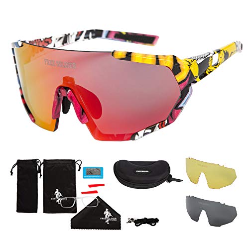 FREE SOLDIER Gafas de Sol Polarizadas con 3 Lentes Intercambiables para Hombres y Mujeres Gafas Ciclismo UV400 Gafas Fotocromaticas Ligeras para Navegar, Pescar, Conducir(Colorido+Rojo Naranja)