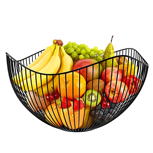 Frutero Cesta de Fruta de Metal Cuencos de Fruta de Alambre Negro Cestas de Fruta Tejidas con Hierro para cocinas Mesa de Comedor