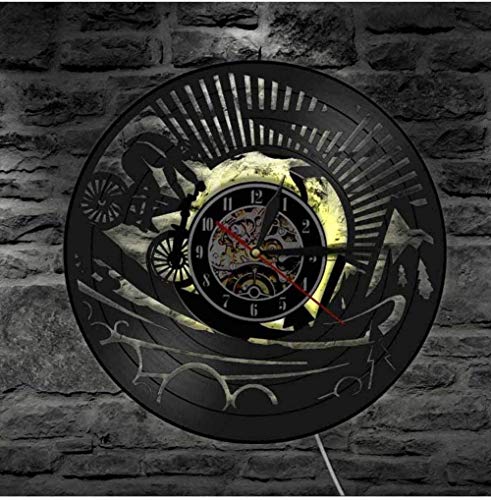 GANG Reloj de Pared Bicicleta de Montaña Vinilo Reloj de Pared Retro Único Reloj de Pared para la Decoración Del Hogar Regalo Bicicleta Deportes Amantes Viajes Reloj de Arte Decoración vintag