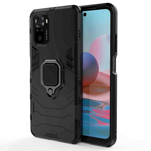 GOKEN Funda para Xiaomi Redmi Note 10 4G, PC + TPU Silicona Tough Armor Protección Carcasa, Robusta Antigolpes Estuche con 360° Magnético Anillo Kickstand, Negro