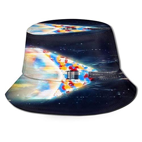 GOSMAO Sombrero de Cubo de Guitarra de Heavy Metal Colorido Unisex Sombrero de Pescador Sombrero de Sol al Aire Libre Negro