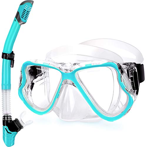 Greatever Gafas y Tubo de Snorkel Set Kit de Snorkeling Anti-Vaho Anti-Fuga Máscara de Buceo para Adultos (Green)
