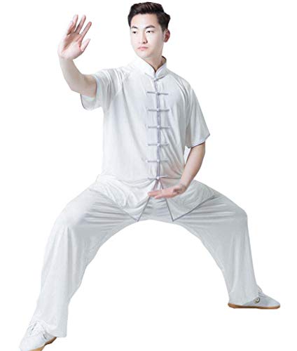 JXS Chi Uniformes Trajes de Kung Fu - Tai Seda de Tela - Luz y Transpirable - Lavable - para Deportes de Combate de Formación Artes,Blanco,XXL
