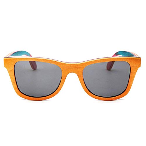 KCGNBQING Gafas de Sol UV400 Naranja Skateboard Madera Gafas de Sol Lente Spring Bisagra Polarized Eye Protection Masculino y Femenino Universal Gafas de Sol de Moda Hombre/Mujer