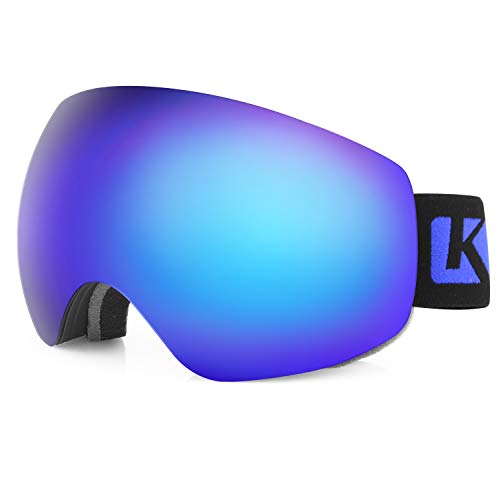 KUTOOK Gafas De Esquí Snowboard Nieve para Hombre Mujer Adultos Anti Niebla Máscara Gafas De Ventisca Snow Ski Esquiar Doble Capa Lente 100% UV400 Protección(Azul)