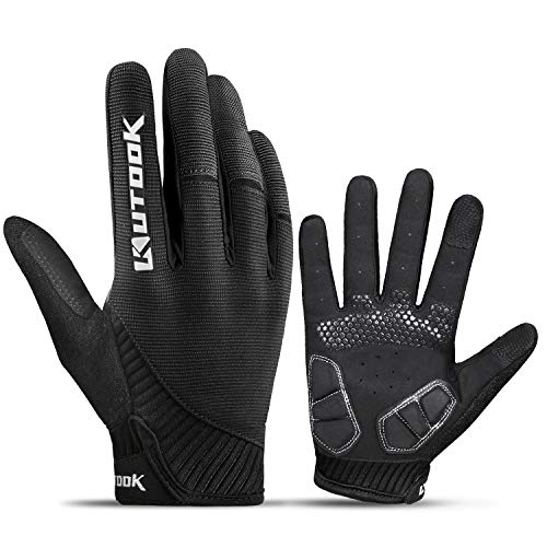 KUTOOK Guantes Ciclismo Largos Transpirables Hombres con Acolchadas De EVA Función Táctil Guantes MTB Gel Antideslizante(Negro,L)