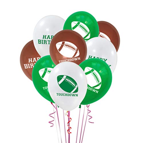 LIOOBO 18 globos de fútbol, decoración de látex, con impresión de rugby, para fiestas deportivas, clubes, accesorios para fiestas de cumpleaños (blanco, marrón y verde)