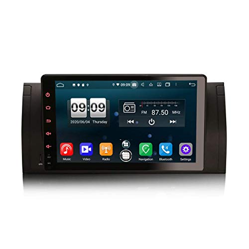 LYHY Car Navigator 9 Pulgadas Android 10.0 Car Stereo para BMW 5 Series E39 X5 E53 M5 Soporte GPS Sat Nav Carplay Android Auto DSP Bluetooth WiFi Dab + TPMS 8-Core 4GB RAM + 64GB ROM