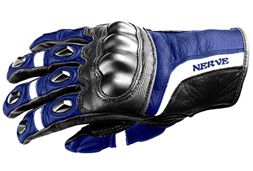 Nerve Guantes de Moto de Cuero KQ12, Negro/Azul, 9