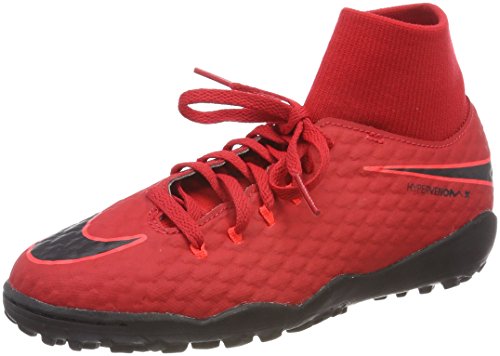 Nike JR Hypervenomx Phelon 3 DF TF, Botas de fútbol, Color Rojo y Negro Brillante 616, 37.5 EU