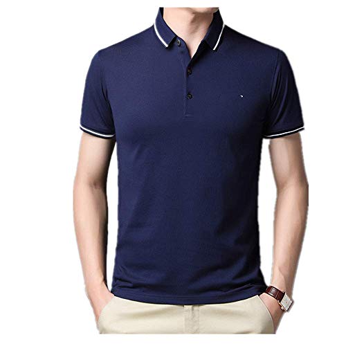 N\P Camisa de verano de manga corta de color sólido slim fit para hombre casual de algodón de los hombres transpirable camiseta - azul - XX-Large