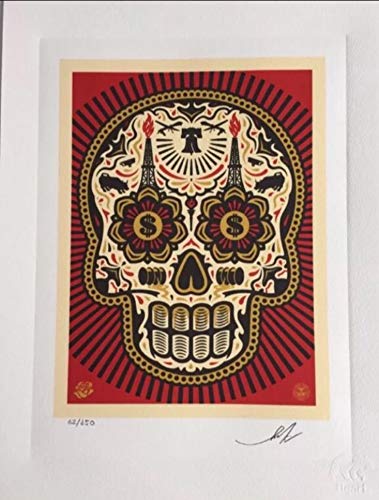 OBEY Giant, Power and Glory Skull (Red) Litografía (Print) firmada y numerada livrée con Certificado – 28 x 38 cm