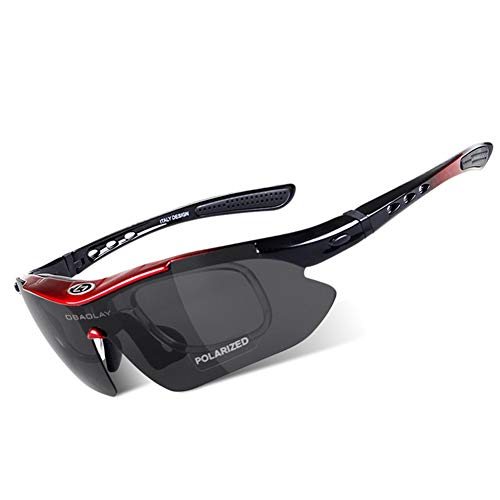 OPEL-R Gafas Ciclismo Motocross Anti-UV400 Gafas De Sol Polarizadas 5 Lentes para MTB Correr, Pescar, Conducir, Deportes Al Aire Libre (REDBLACK)
