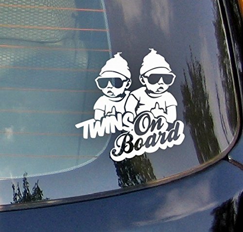 Pegatina para coche con diseño de gorro y gafas de bebé a bordo, diseño de corazón con texto en inglés "Twins On Board"