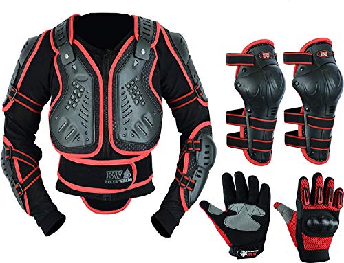 Protección para niños de motocicleta de motocross con protector de espalda, ideal para actividades deportivas con rodillera y guante duro para nudillos
