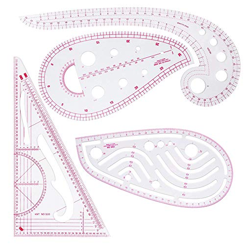 Reglas métricas francesas de plástico en forma de curva para costura y diseño de patrón de costura, múltiples finalidades (4 unidades)