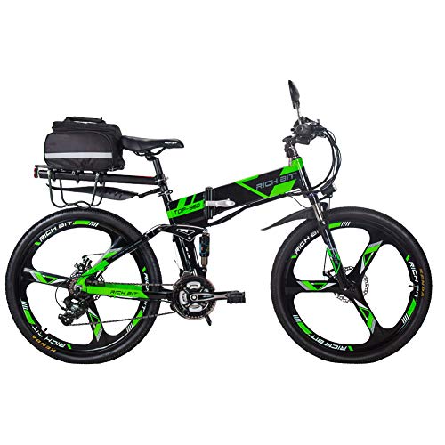 RICH BIT Bicicleta Eléctrica 250W Bicicleta Plegable de Montaña LG Li Batería 36V * 12.8 Ah Smart eBike 26 Pulgadas MTB RT-860 para Hombres/Adultos (Green-2.0)
