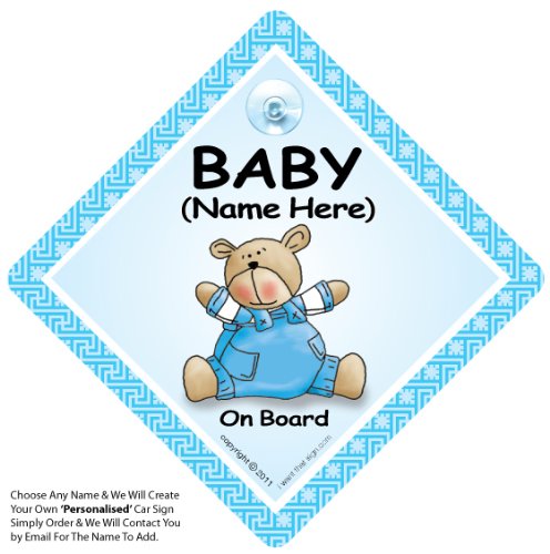 Señal de bebé a bordo con texto en inglés "Baby On Board", personalizable Baby On Board", letrero personalizado "Baby on Board", texto "We will add any name to create your Own personalizable, letreros de bebé a bordo, carteles personalizables de coche per