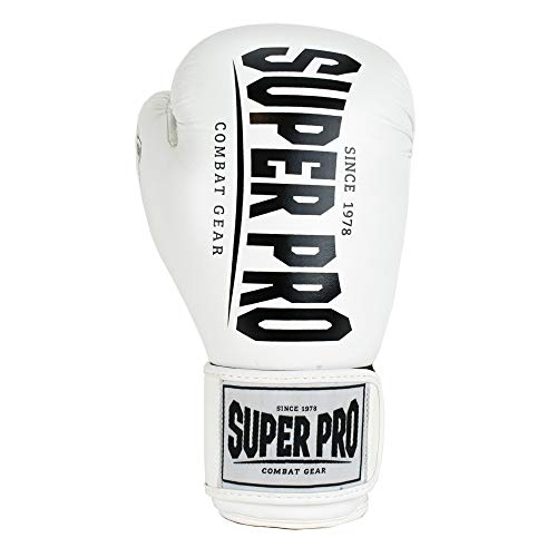 SuperPro Combat Gear Champ - Guantes de Boxeo, Color Blanco y Negro