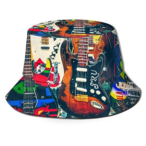 Unisex Heavy Metal y Rock Guitar Bucket Hat Sombrero de Pescador Sombrero de Sol al Aire Libre Negro