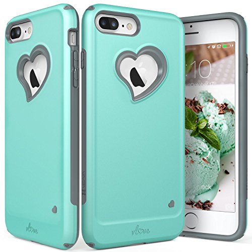 VENA Funda para iPhone 8 Plus / 7 Plus, [vLove][Corazón-Forma | Doble Capa Proteccion] Híbrido Parachoque Case Cover para Apple iPhone 7 Plus y 8 Plus (5,5") - Teal/Gris
