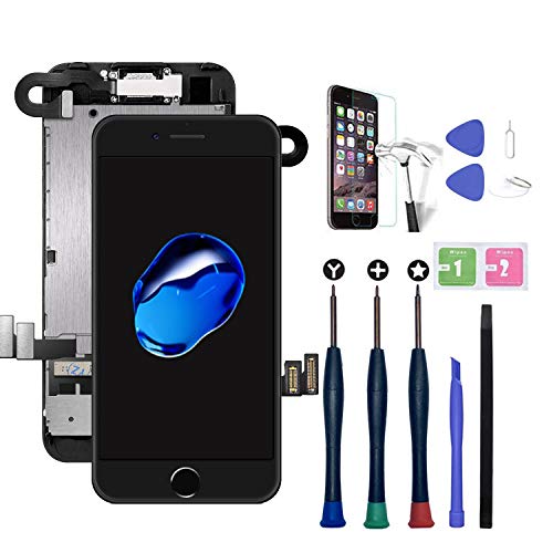 Xlhama Pantalla Completa para iPhone 8 Negro (4,7 Pulgadas) con Cámara Frontal,Sensor de Proximidad,Altavoz de Hoja de Vidrio Herramientas de Reparación y Protector de Pantalla