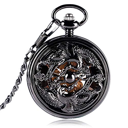 YXYY Colgante de Reloj Creativo, Hueco de Doble grúa para Hombre, Reloj de Bolsillo mecánico automático de Viento Manual, Relojes con Esfera esquelética