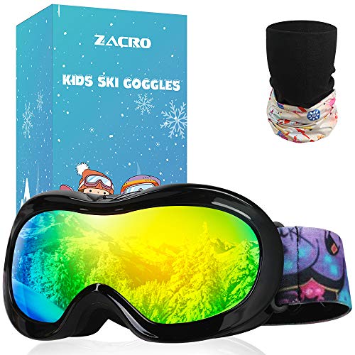 Zacro Gafas Esquí Snowboard para Niño Joven, con Máscara Esquí y Bolsa Portable,OTG 100% UV400 Protección Gafas de Esquí,Antideslizante,Anti-Niebla y Anti-Nieve,Negro