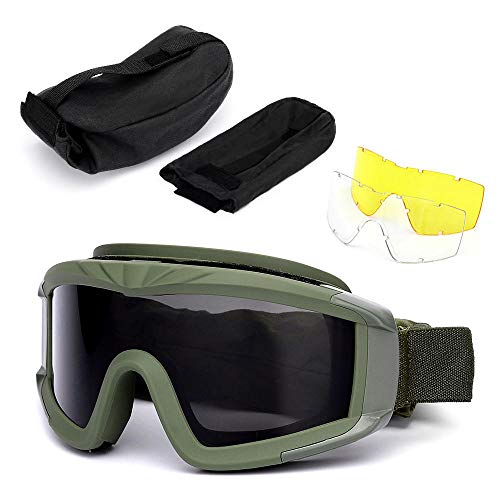 ZKDY Gafas A Prueba De Polvo para Exteriores Gafas De Esquí Protectoras Gafas De Juego CS con 2 Lentes-Verde Militar