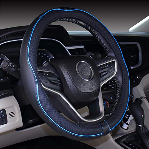 2019 Nuevo Microfibra de cuero Pequeño 36cm Cubierta del volante para Civic (Negro Azul)