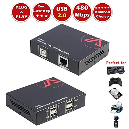 AV Access USB 2.0 Extender 80M over Single Ethernet Cat5e Cat6, 4 Port Keyboard/Mouse/Gamepad, 60M Storage Device, Plug&Play, No Driver Support All Operating Systems,Two Web Cameras Sync,Used in UK&EU
