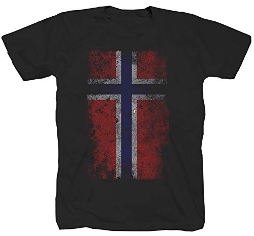 Camiseta con la bandera de Noruega, Escandinavia, Pesca, Vikingo, Suecia, color negro Negro XL