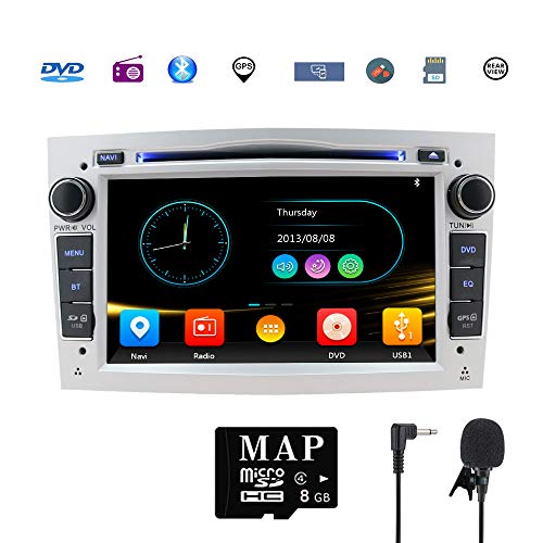 Car Stereo Satellite GPS Navigator para Opel, Unidad Head 7 Pulgadas 2 DIN Car Stereo con Soporte para Reproductor de CD y DVD GPS, USB SD, FM Am RDS, Bluetooth, SWC(Plata)
