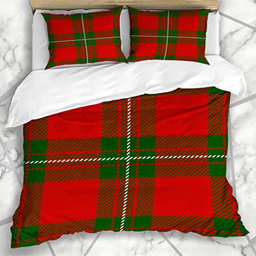 Conjuntos de fundas nórdicas Patrón a cuadros verdes Clan Mac Gregor Tejido escocés Falda escocesa Tartán Cuadros Abstracto Macgregor Ropa de cama de microfibra roja con 2 fundas de almohada Cuidado f