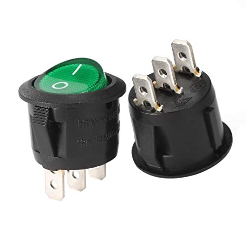 DyniLao lámpara verde iluminada 3 terminales SPST 2 posiciones E/S botón de encendido/apagado interruptor basculante redondo AC 250 V / 10 A 125 V / 12 A