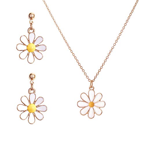 HED Daisy Pendientes Stud Daisy Flower Collar Moda Sun Flower Collar Daisy Jewelry para niñas Mujeres 1 par * Daisy Stud 1 * Daisy Necklace