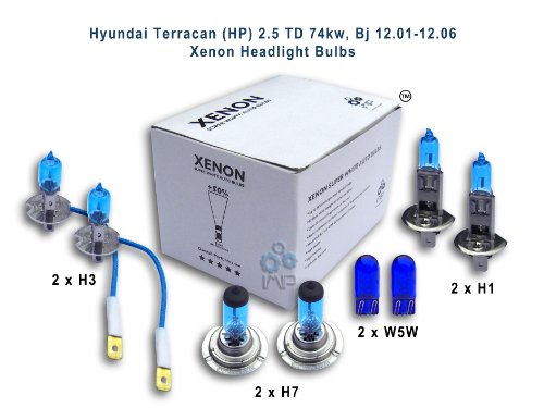 Hyundai Terracan (HP) 2.5 TD 74kw, Bj 12.01-12.06 Xenon Headlight Bulbs H3, H1, H7, W5W