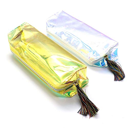 IDS - Estuche transparente con cremallera para lápices y cosméticos, 2 unidades, con cremallera