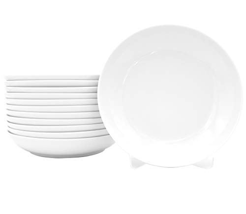 Juego de 12 platos hondos de porcelana auténtica de 200 mm de diámetro, color blanco, también para pintar, ideales para gastronomía y hogar