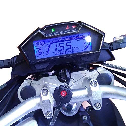 KKmoon Odómetro Moto,LCD Digital Velocímetro 199 km/h,Indicador de Combustible y Temperatura 13000RPM Tacometro Universal para 2,4 cilindros Motocicleta