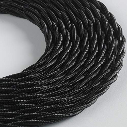 Klartext – Cable textil trenzado Belle Époque para instalación eléctrica vintage, 3 x 1,5 mm, negro, 10 m